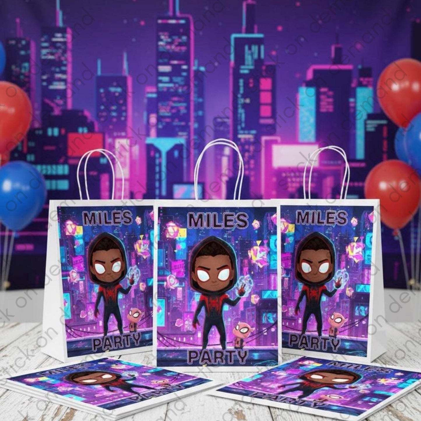 Superhero Spider Multiverse Party Bags, Neon Red Black Hero Birthday, Urban Graffiti Goodie Bags, Personalized Superhero Favor Bags