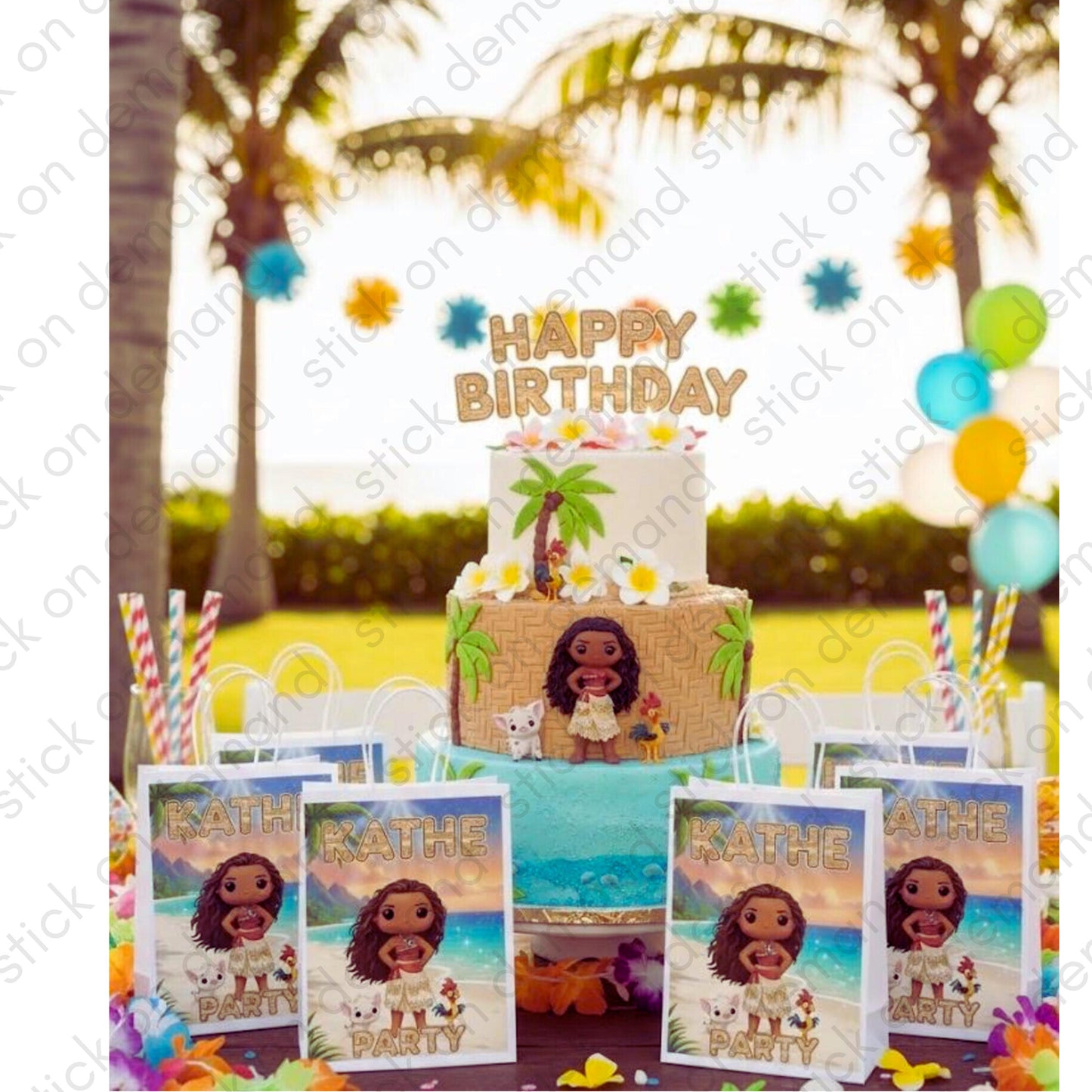 Custom Tropical Birthday Party Kit - Personalized Favor Bags - Favors Party Bag - Moana Inspire Party Bag