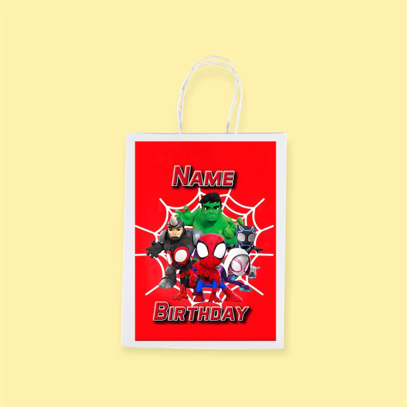 Personalised Small Spidey and Friends Party Favor Bag – Birthday Theme - Birthday Bag / Spidey and Friends  Party Favors Bag