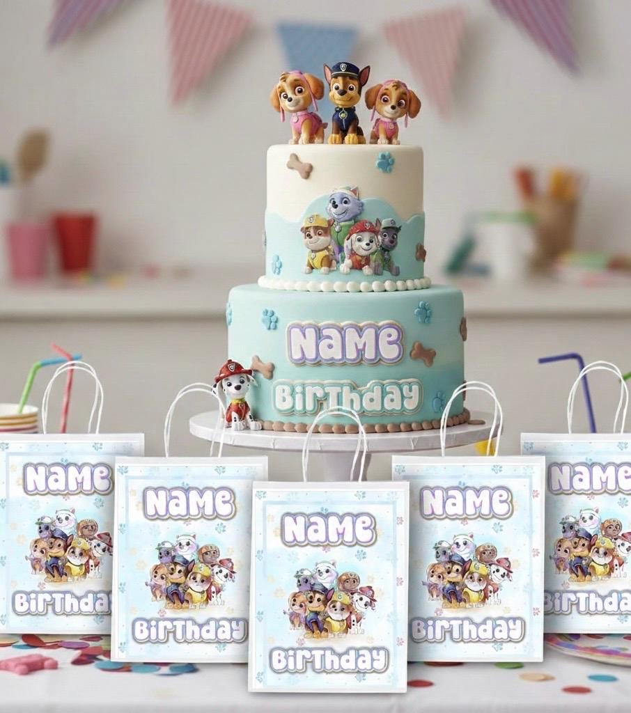 Personalised Small Pups Party Favor Bag – Birthday Theme - Birthday Bag / Pups Party Favors Bag