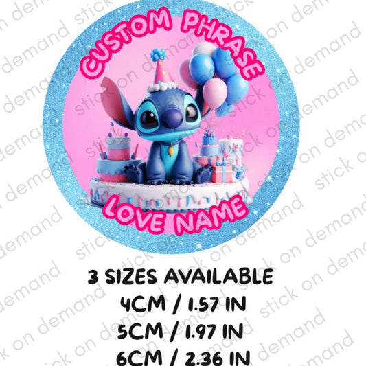 Personalised Custom Phrase Thank You Stickers –Stitch  Party Favor Labels