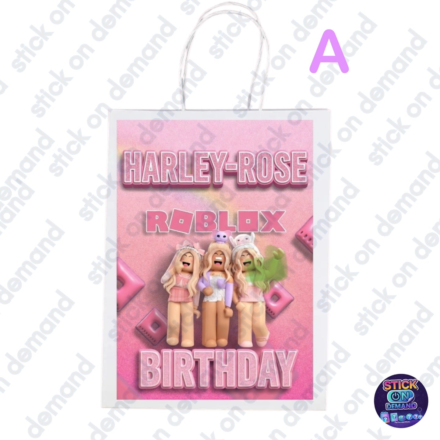 Personalised Small Roblox Girls   Party Favor Bag – Birthday Theme - Birthday Bag