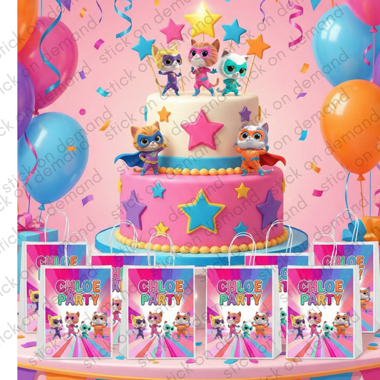 Personalised Small Hero Cats  Party Favor Bag + Keychain – Birthday Theme - Birthday Bag