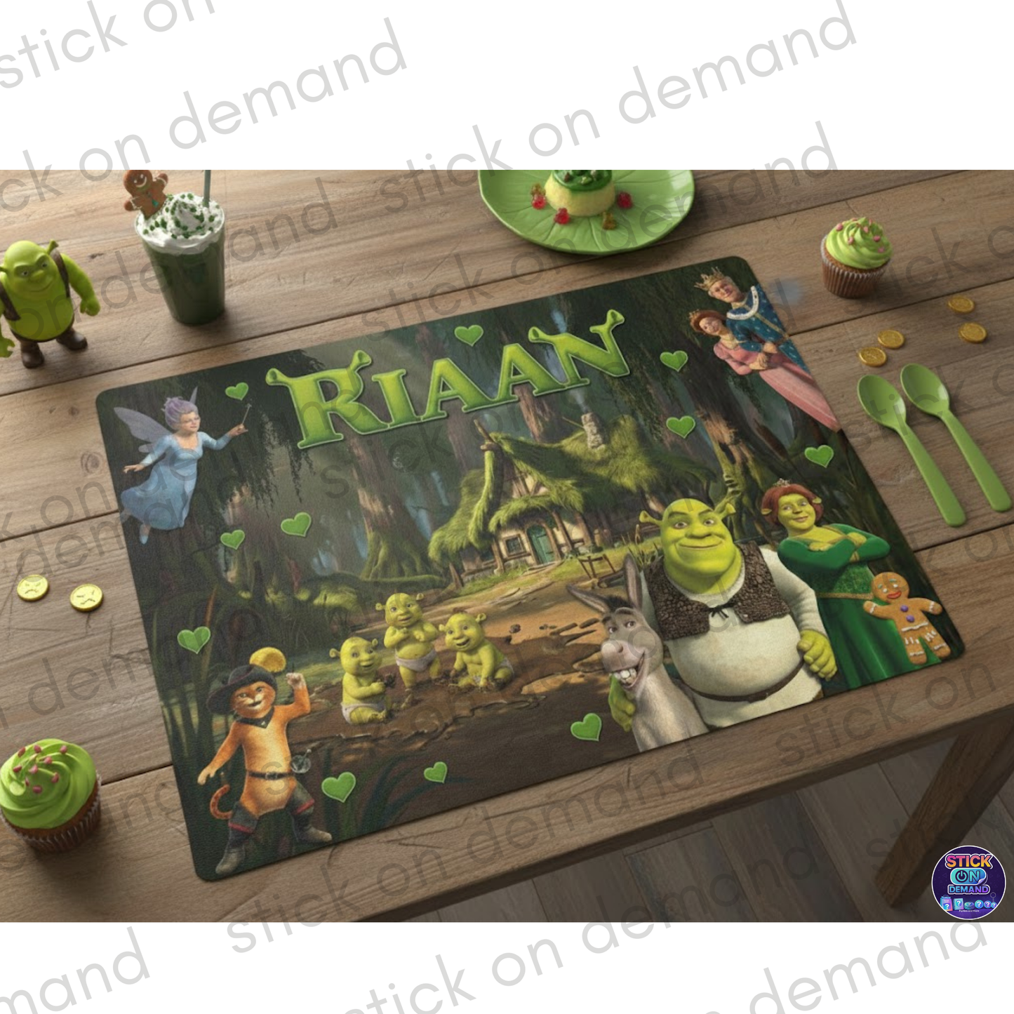 Personalised Sherek  Placemat & Coaster    –Personalised -  Sherek   , Kids Tableware – Custom Designs Available