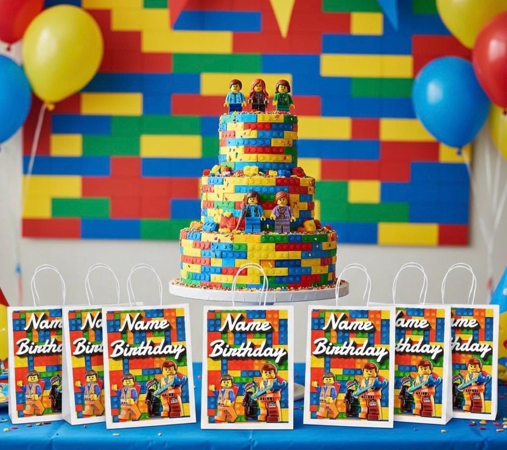 Personalised Small  Brick  Party Favor Bag – Birthday Theme - Birthday Bag / Brick Party  Favors Bag