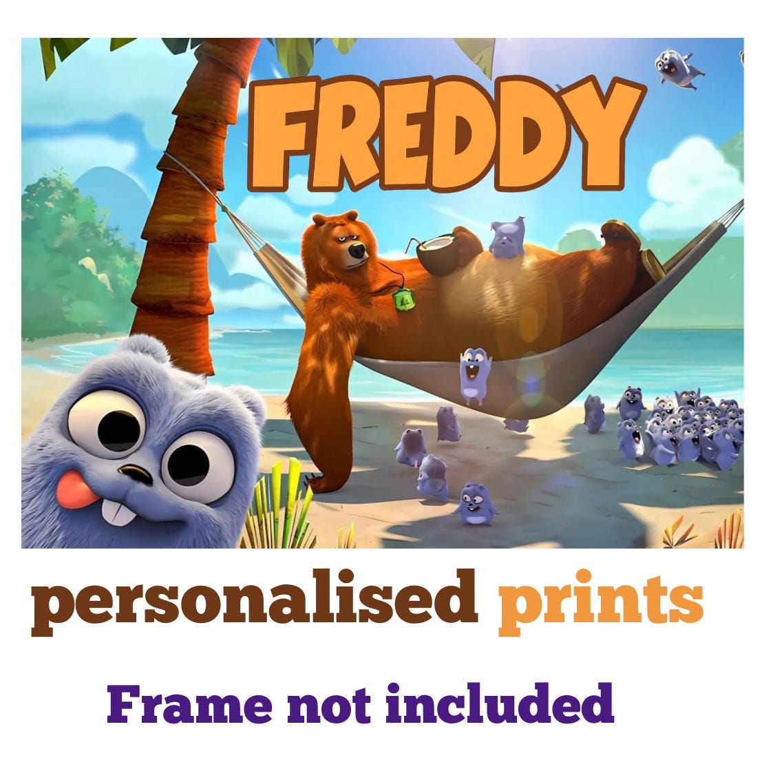 Personalised Grizzly Bear Cartoon Poster, Custom Name A3 Print