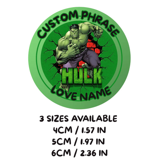 Personalised Custom Phrase Thank You Stickers – Hulk   Party Favor Labels - Superhero  Thank You Stickers - Superhero  Party