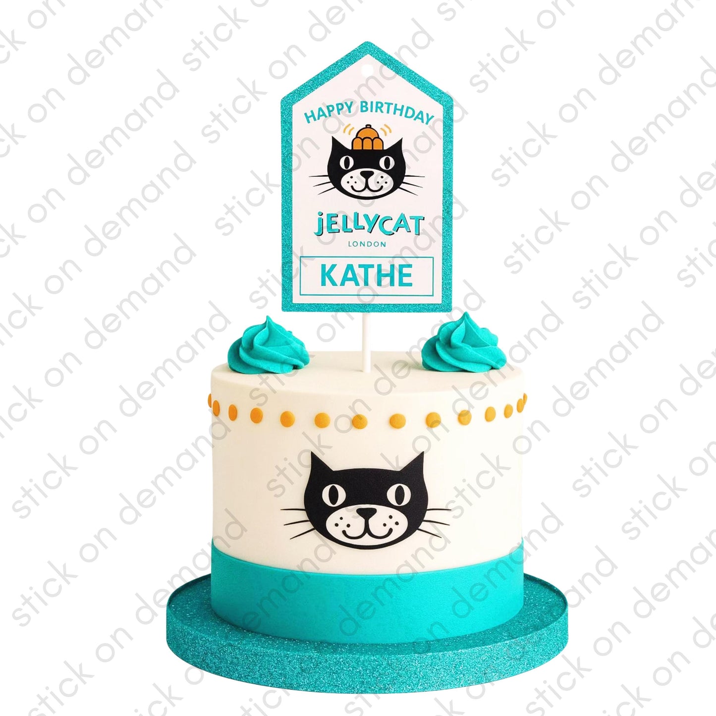 Personalised 3D Jelly cat Glitter  Inspired Birthday Cake Topper
