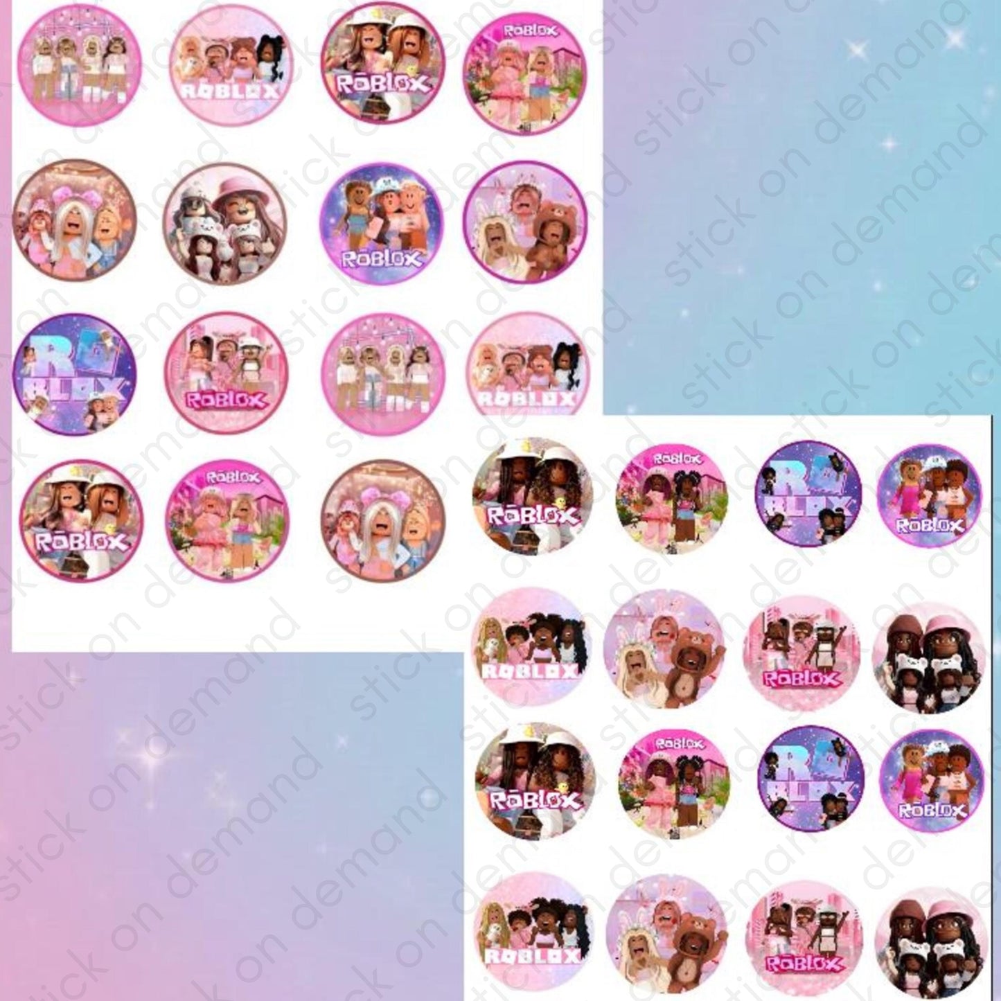 20 Cute Pink Avatar Girls Stickers - Party Favor Kit / blox Style character