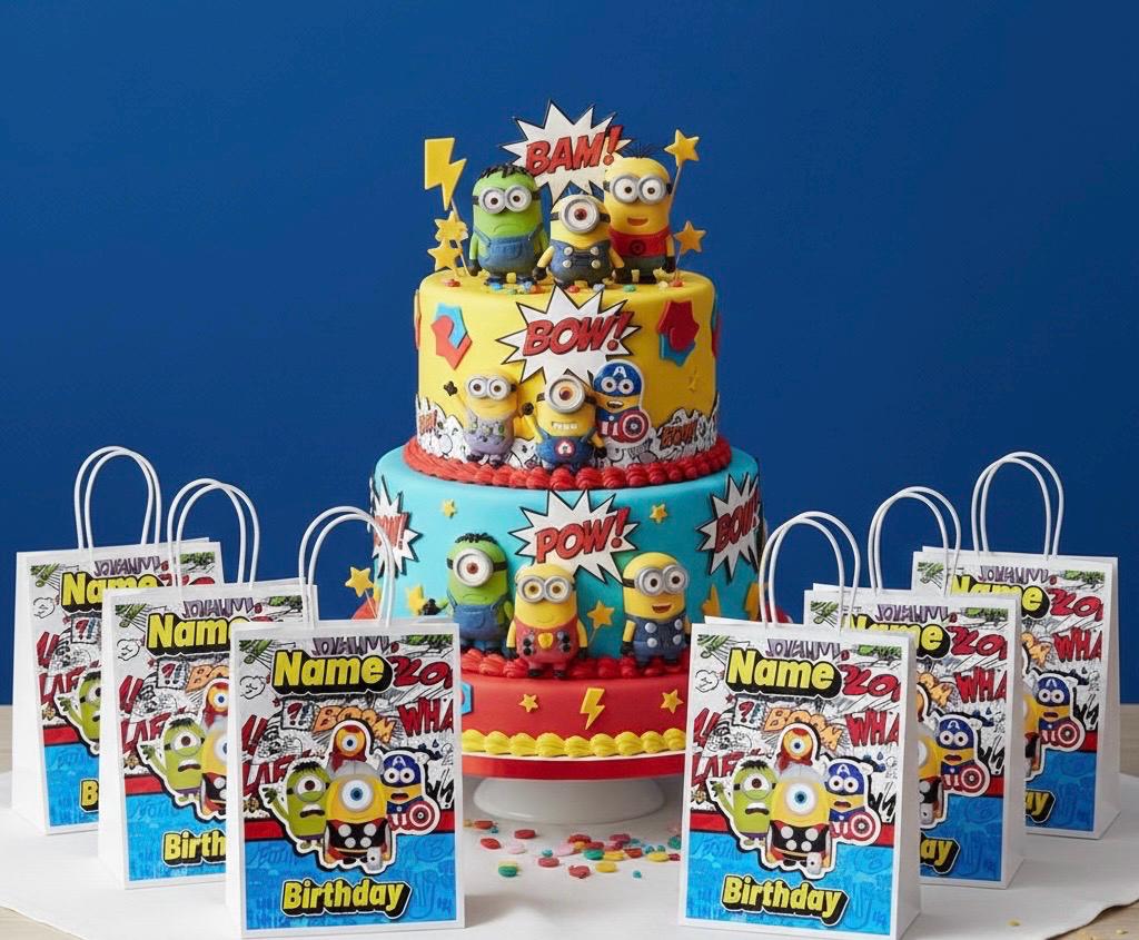 Personalised Small Minions SuperHeroe  Party Favor Bag – Birthday Theme - Birthday Bag / Minions SuperHeroe   Party Favors Bag