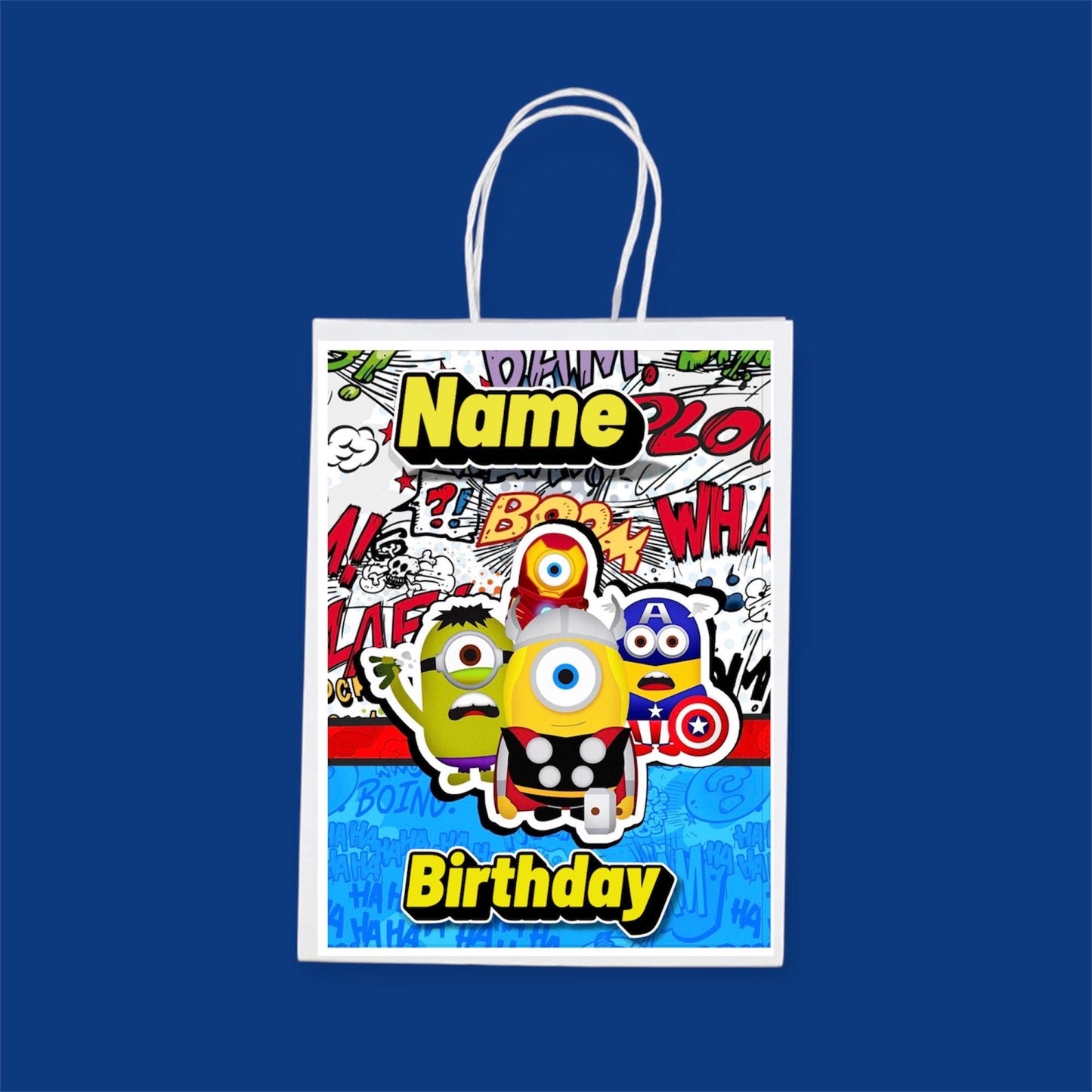 Personalised Small Minions SuperHeroe  Party Favor Bag – Birthday Theme - Birthday Bag / Minions SuperHeroe   Party Favors Bag