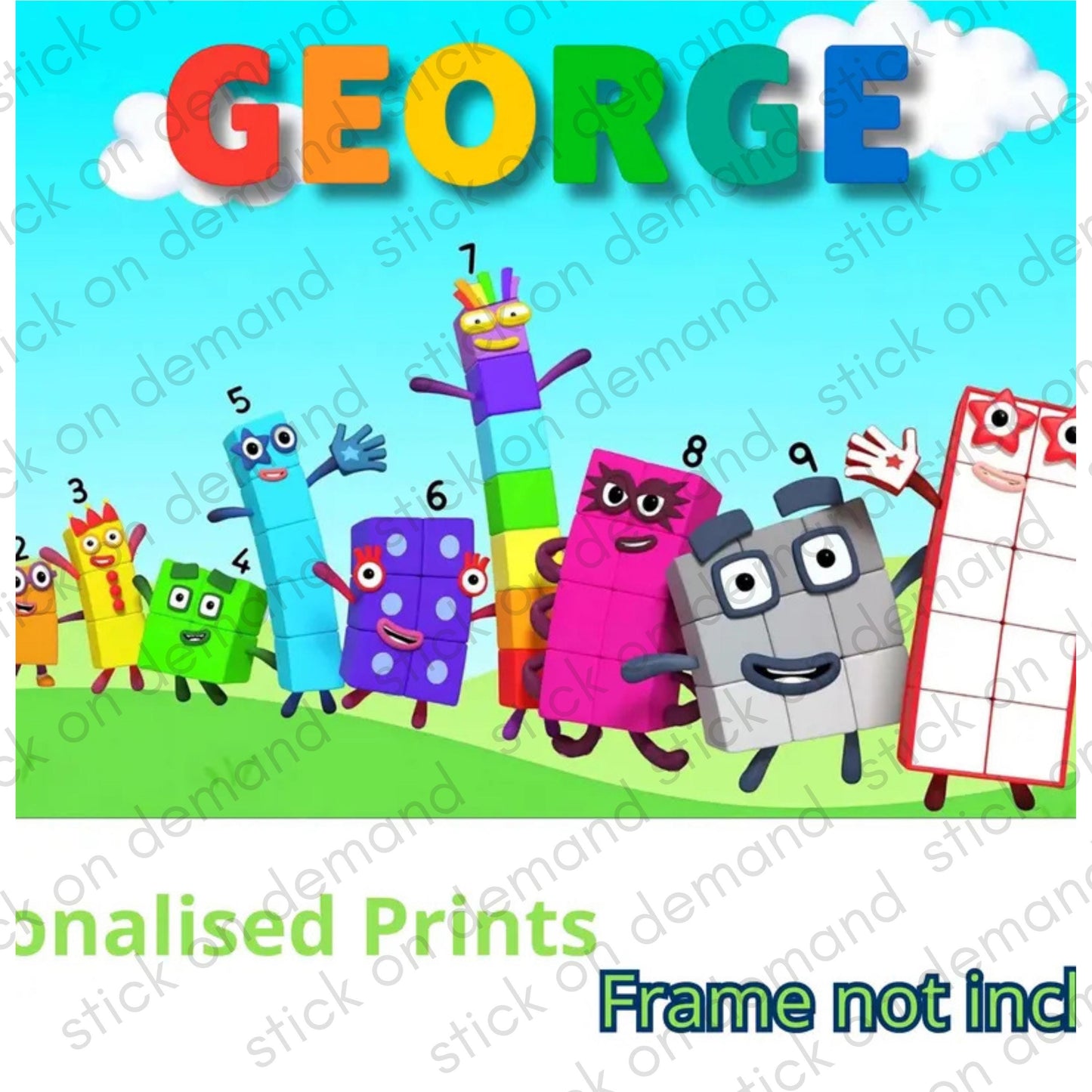 Personalised Numbers Blocks A3  Poster: Custom Cartoon, Child's Name