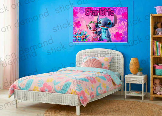 Personalised Stitch and Angel  A3 Poster / Custom Cartoon with Child’s Name / Printed on Premium Matte Paper / Frame not Included
