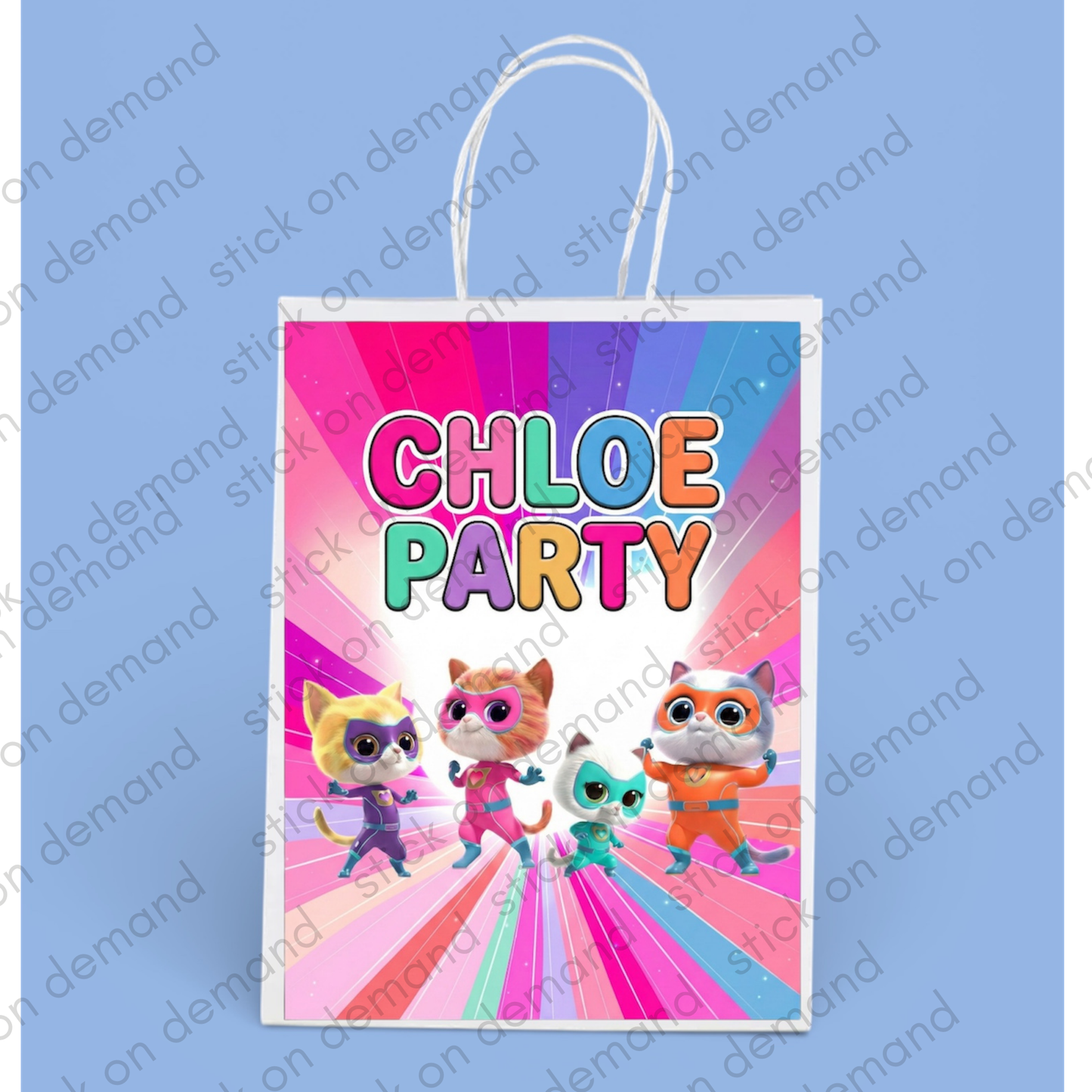Personalised Small Hero Cats  Party Favor Bag + Keychain – Birthday Theme - Birthday Bag