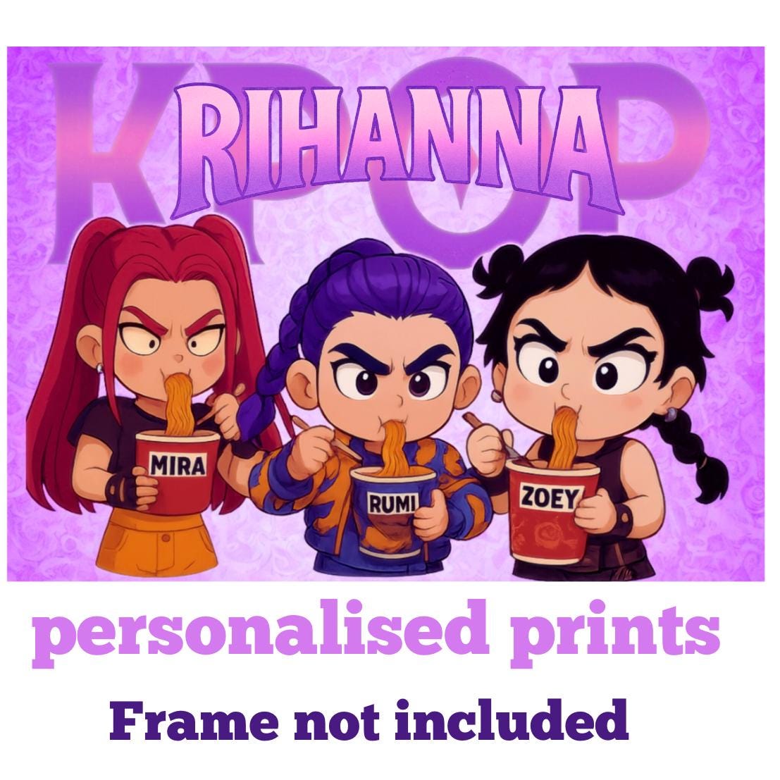 Personalised Kpop Cartoon Poster, Custom Child's Name Print