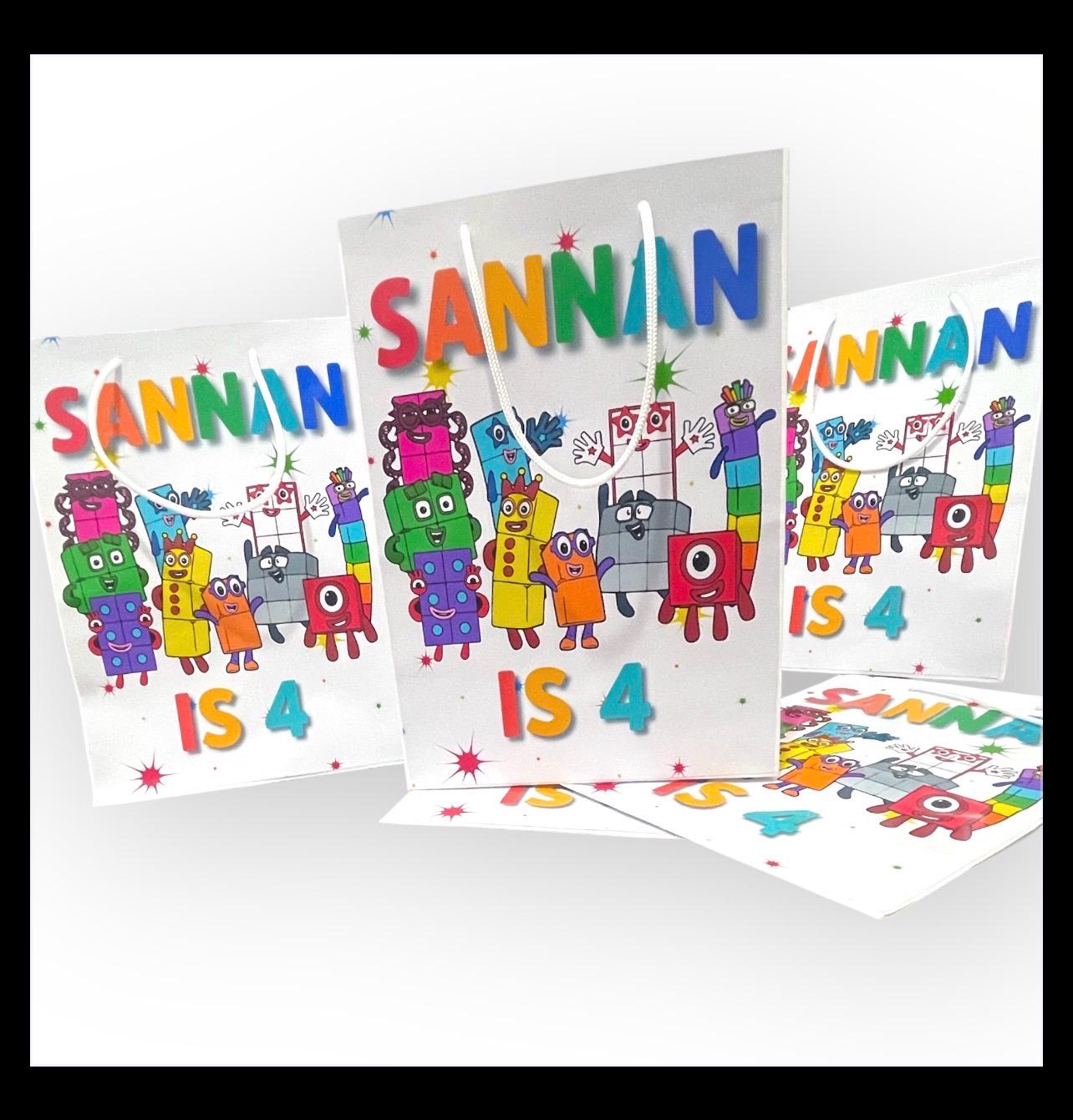 Colorful Number Blocks Party Favor Bags or Complete Kit  - Personalised Kids Birthday Goodie Bags  - Custom Celebration Favors