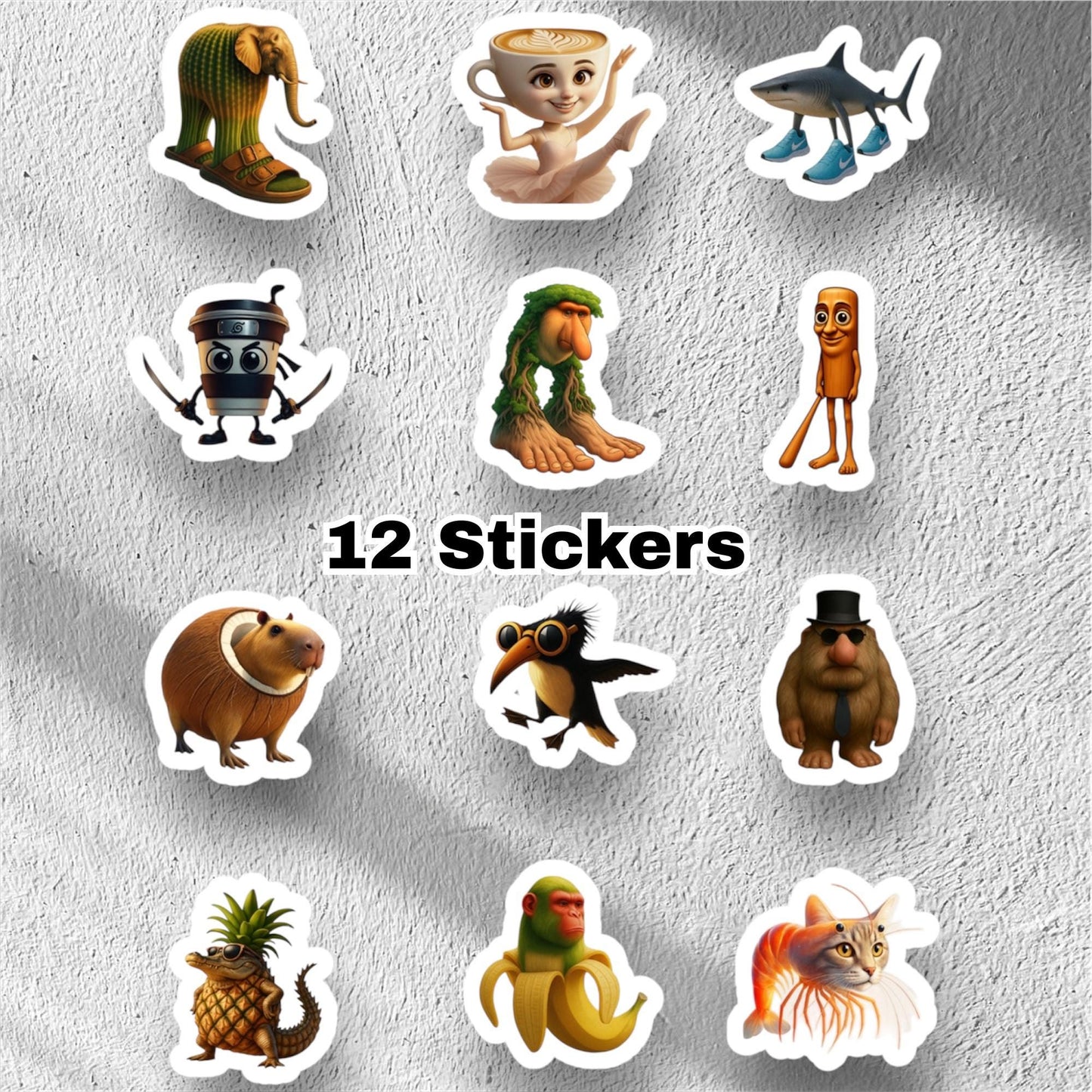 Italian Brainrot Waterproof Vinyl Stickers / Cupcake Toppers / Party Kit