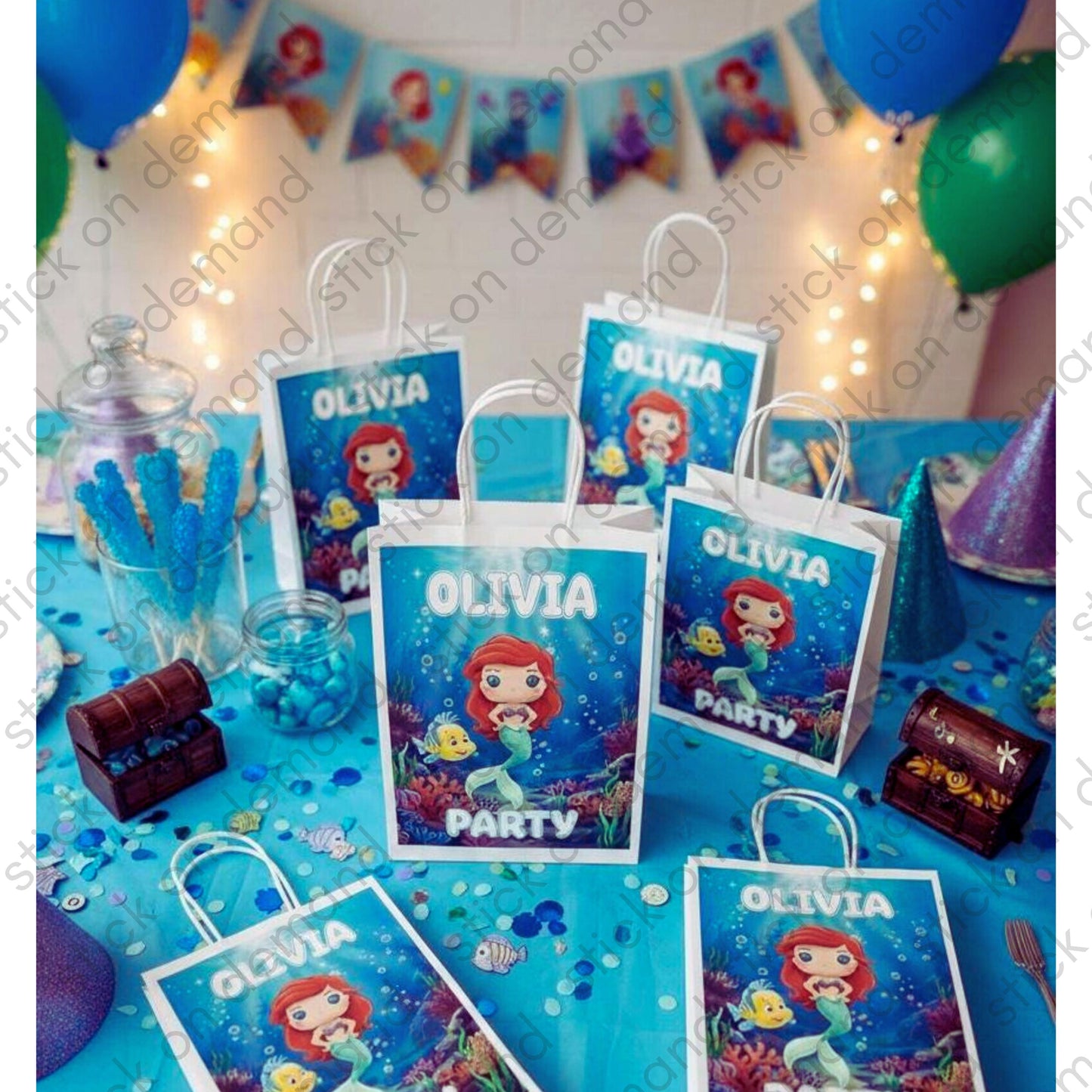 Mermaid Party Favor Bags, Personalized Little Mermaid Goodie Bags, Under the Sea Birthday Treat Bags, Custom Mermaid gift bag