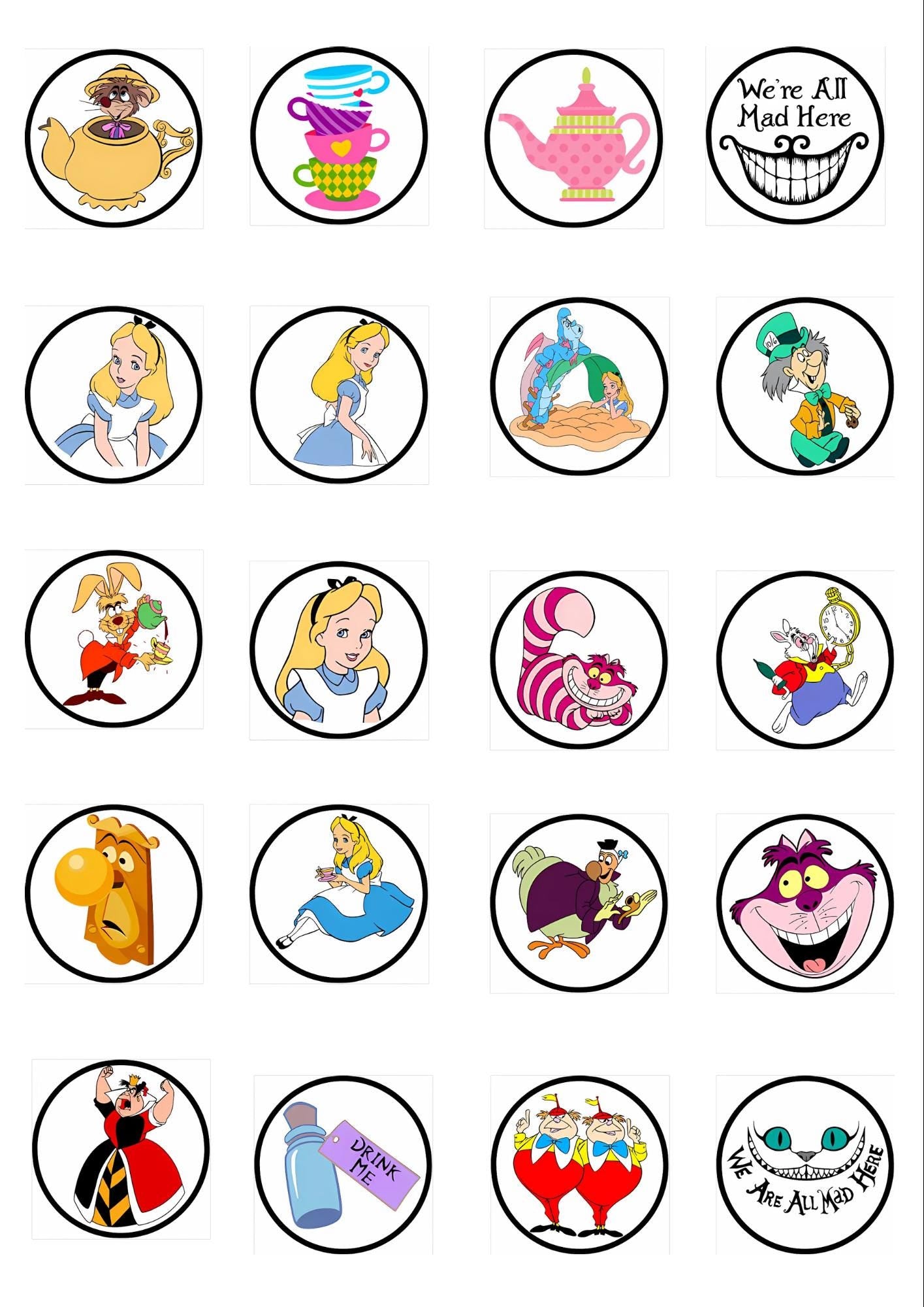 20 Alice in Wonderland Stickers
