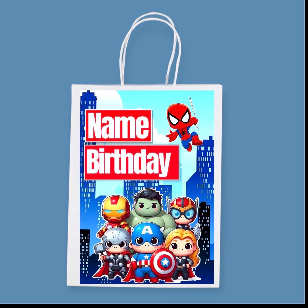 Personalised Small  Superhero  Party Favor Bag – Birthday Theme - Birthday Bag / Superhero  Party Favors Bag