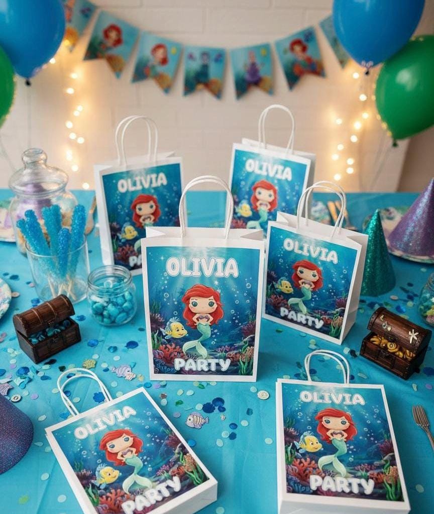 Mermaid Party Favor Bags, Personalized Little Mermaid Goodie Bags, Under the Sea Birthday Treat Bags, Custom Mermaid gift bag
