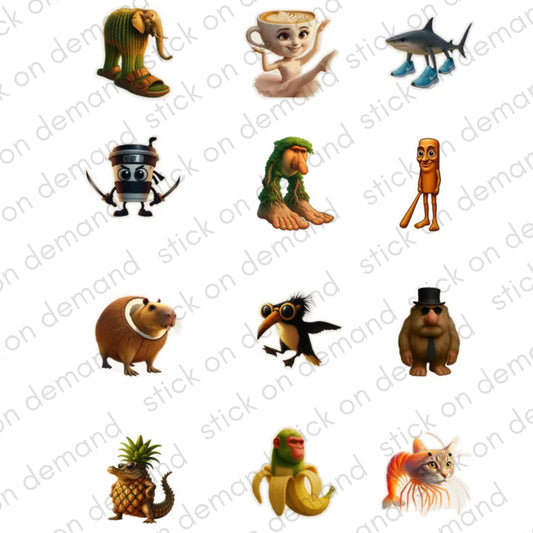 Italian Brainrot Waterproof Vinyl Stickers / Cupcake Toppers / Party Kit