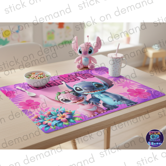 Personalised Stitch and  Angel  Placemat & Coaster  - Tableware – Custom Designs Available -