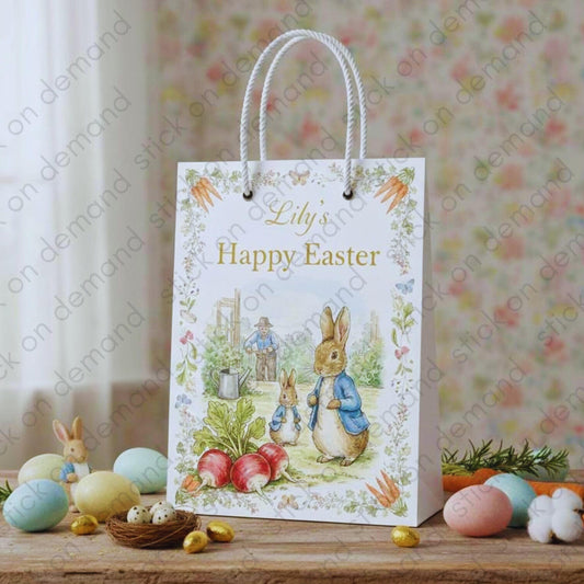 Personalized Peter Rabbit Easter Gift Bag - Vintage Watercolor Bunny Easter Sack - Custom Name Easter Packaging