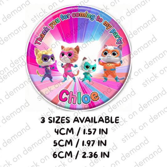 Personalised  Thank You Stickers – Super Cats Party Favor Labels -Thank You Stickers -