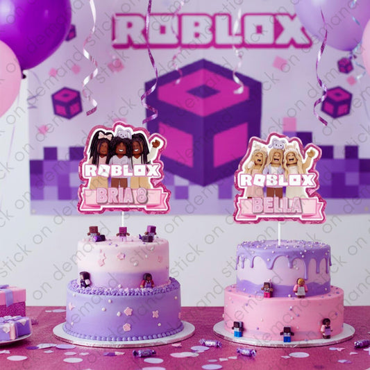 Personalised 3D Pink Glitter Gamer Girl Cake Topper – Preppy Avatar Birthday Decor   – Personalised Topper  – 16 cm / 6.3 inch
