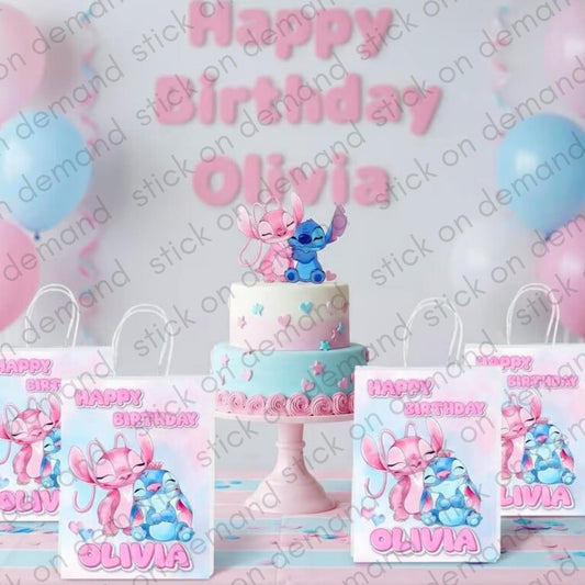 Personalised Small  Stitch & Angel Party Favor Bag – Birthday Theme - Birthday Bag