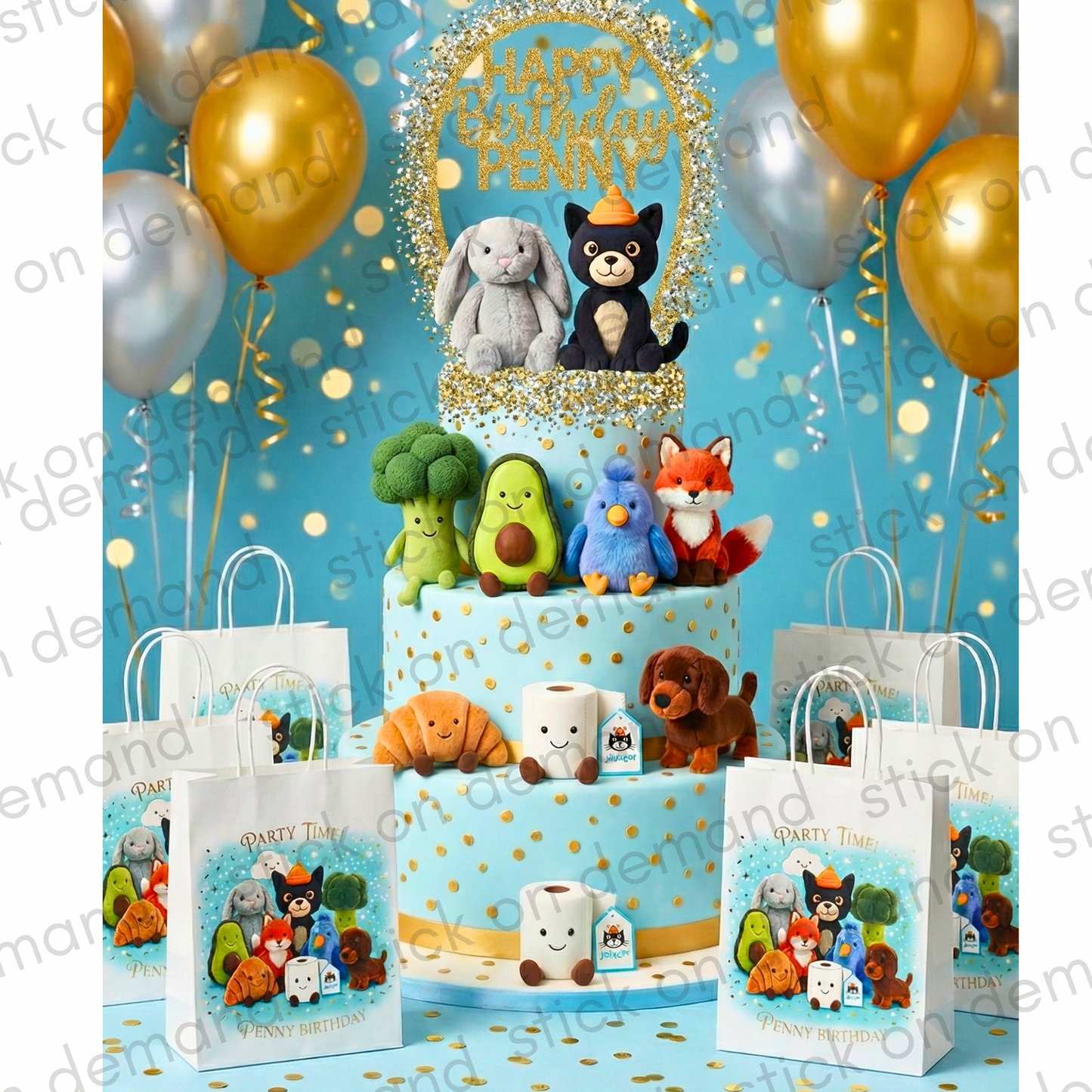 Personalised Small Jellycat    Party Favor Bag – Birthday Theme - Birthday Bag