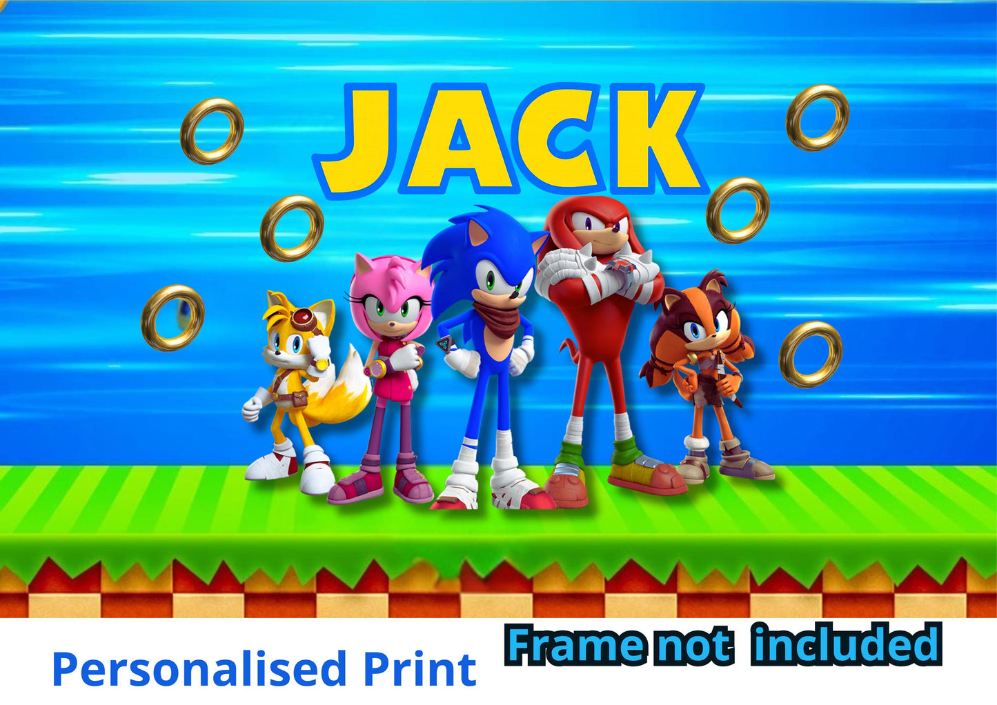Personalised Sonic A3 Poster / Custom Cartoon with Child’s Name / Printed on Premium Matte Paper