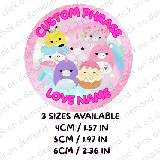 Personalised Custom Phrase Thank You Stickers –Squishmallow Party Favor Labels - Squishmallow Thank You Stickers