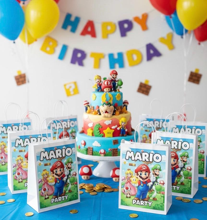 Personalised Small  Mario Ga,e  Party Favor Bag – Birthday Theme - Birthday Bag / Mario  Party Favors Bag