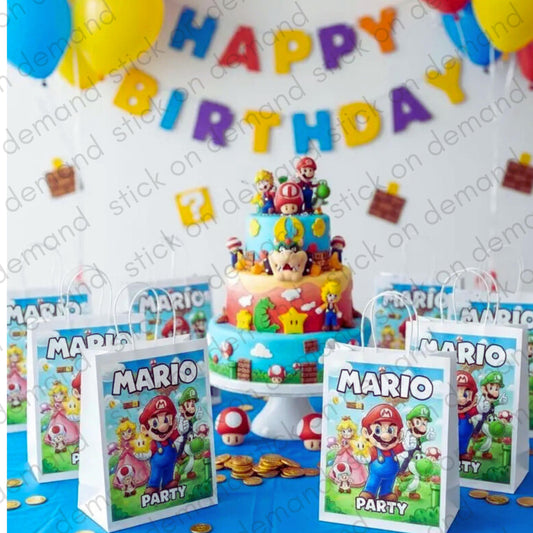 Personalised Small  Mario Ga,e  Party Favor Bag – Birthday Theme - Birthday Bag / Mario  Party Favors Bag