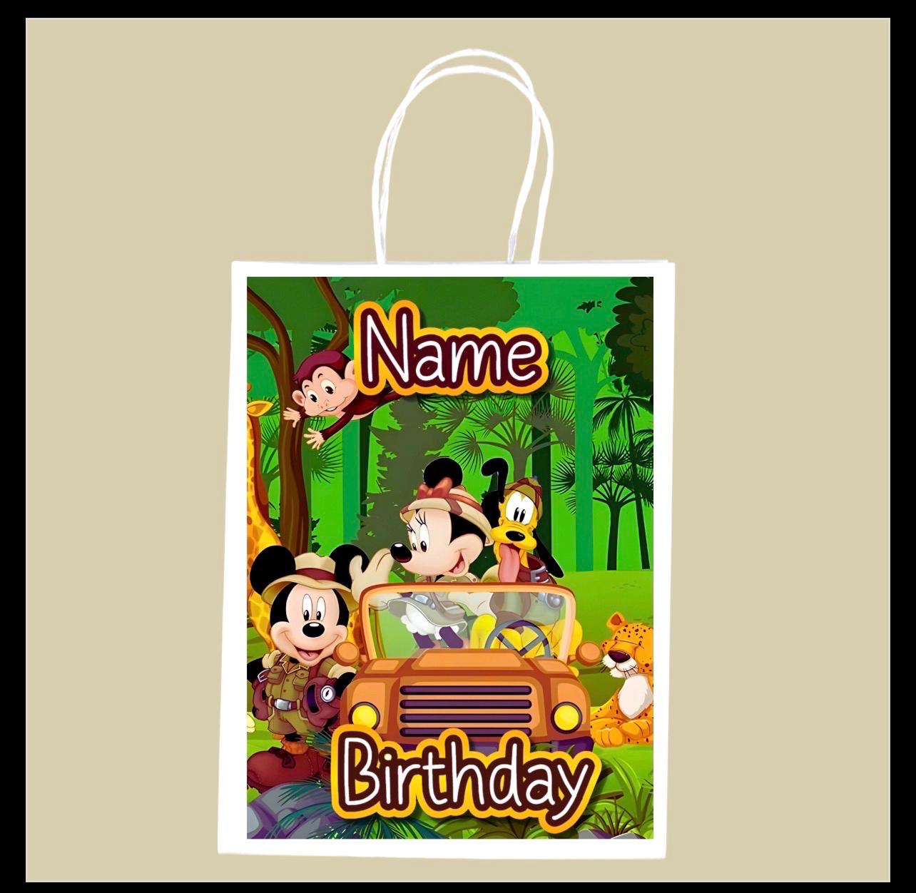 Personalised Small  Mickey Safari  Party Favor Bag – Birthday Theme - Birthday Bag / Mickey Safari  Party Favors Bag