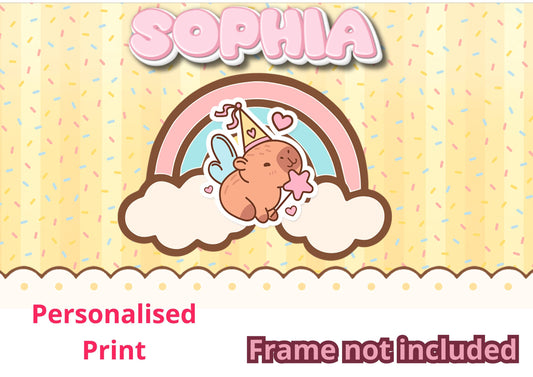 Personalised Capybara A3 Poster / Custom Cartoon with Child’s Name / Printed on Premium Matte Paper