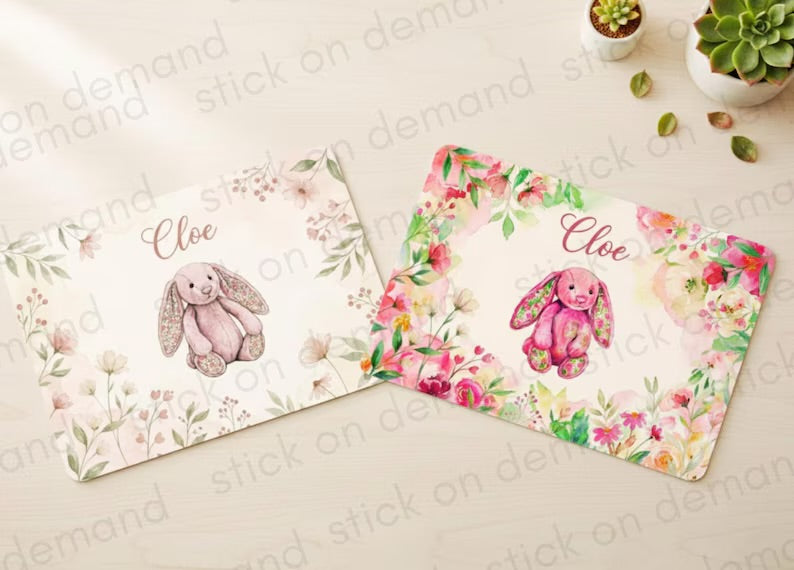 Personalised  Bunny and Flower   Placemat &  Coaster –Personalised -  Jellycat  Decor   , Kids Tableware – Custom Designs Available