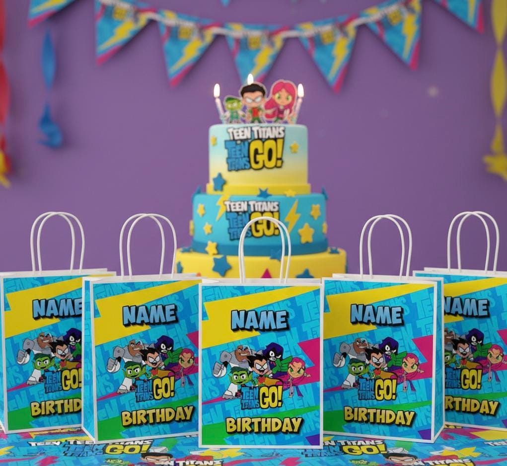 Personalised Small Teen Titans Favor Bag – Birthday Theme - Birthday Bag / Teen Titans  Party Favors Bag