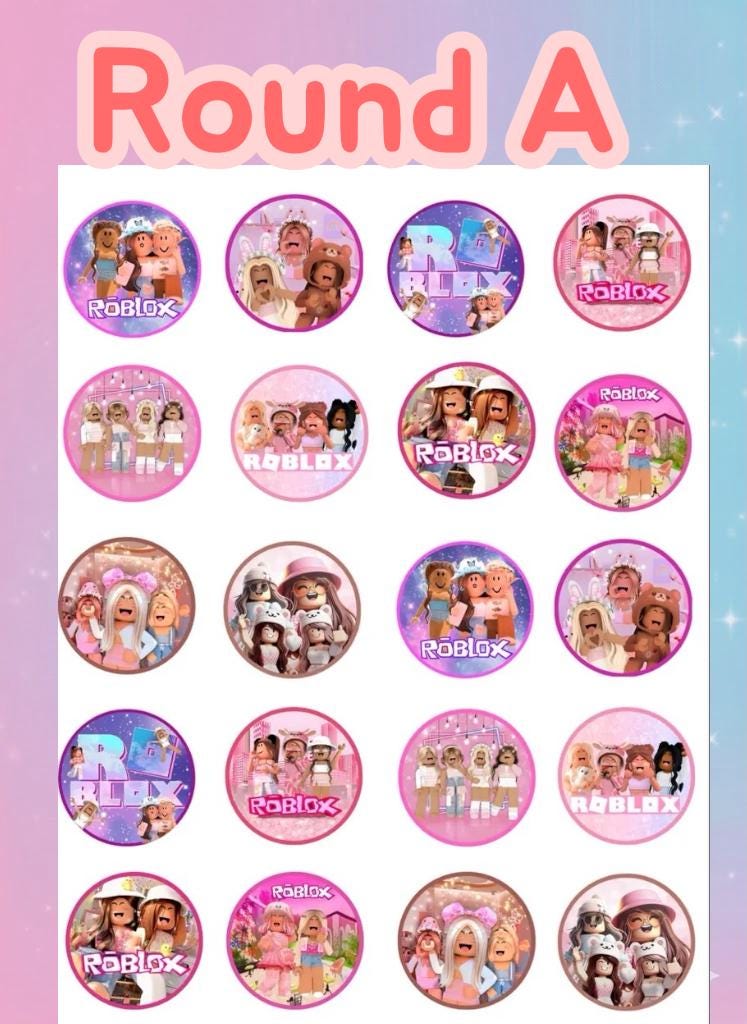 20 Cute Pink Avatar Girls Stickers - Party Favor Kit / blox Style character