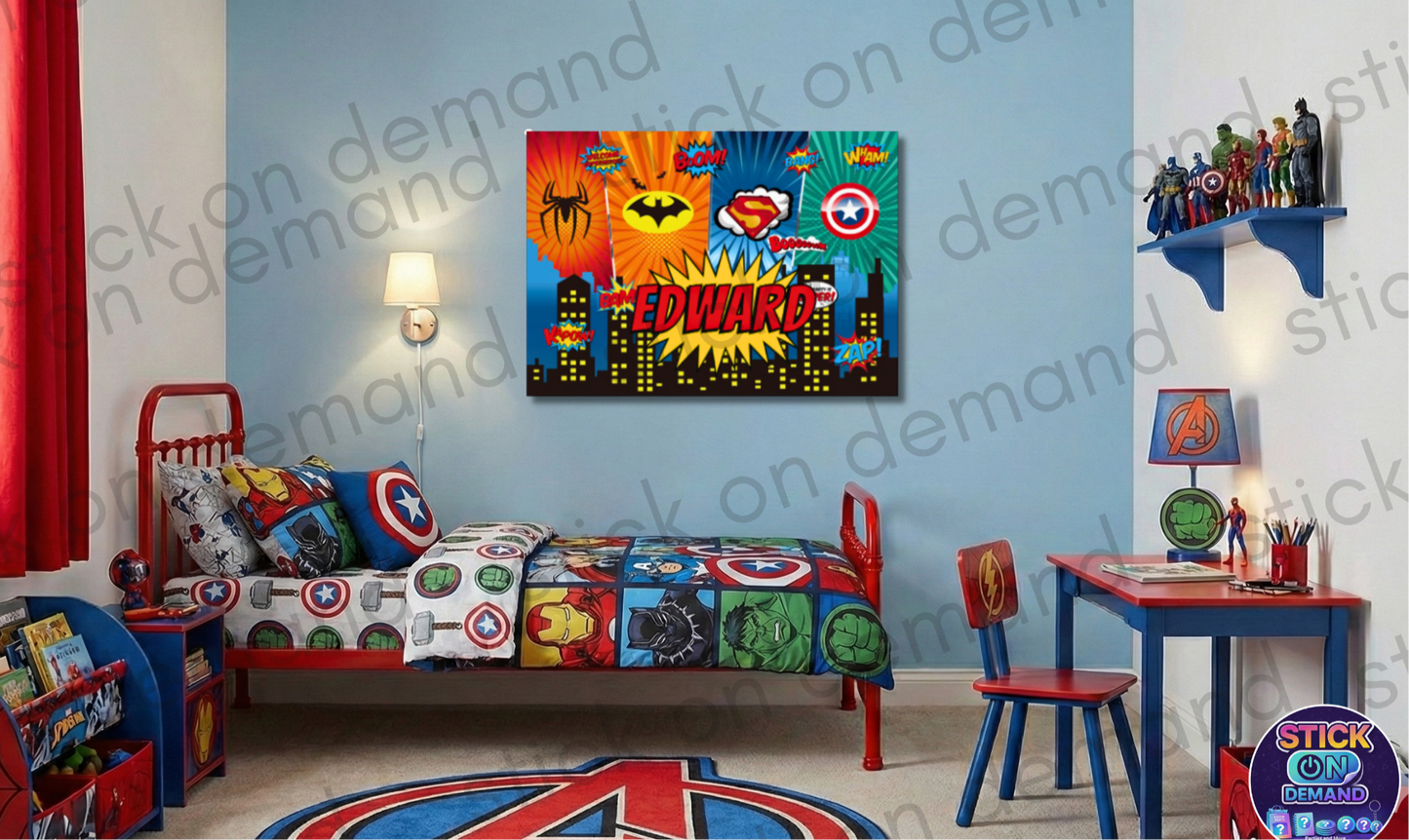 Personalised Superhero Name Poster, Custom Cartoon A3 Print