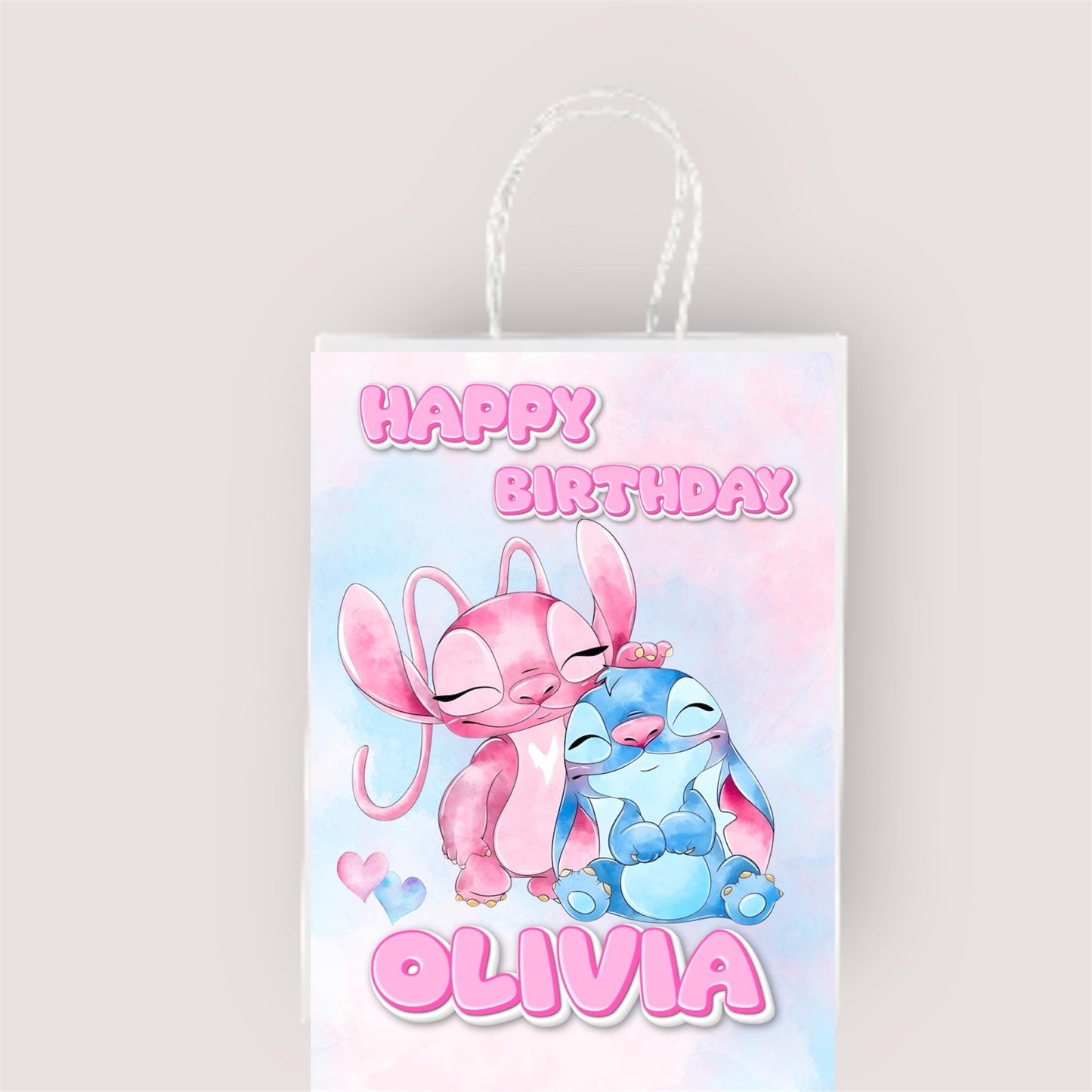 Personalised Small  Stitch & Angel Party Favor Bag – Birthday Theme - Birthday Bag