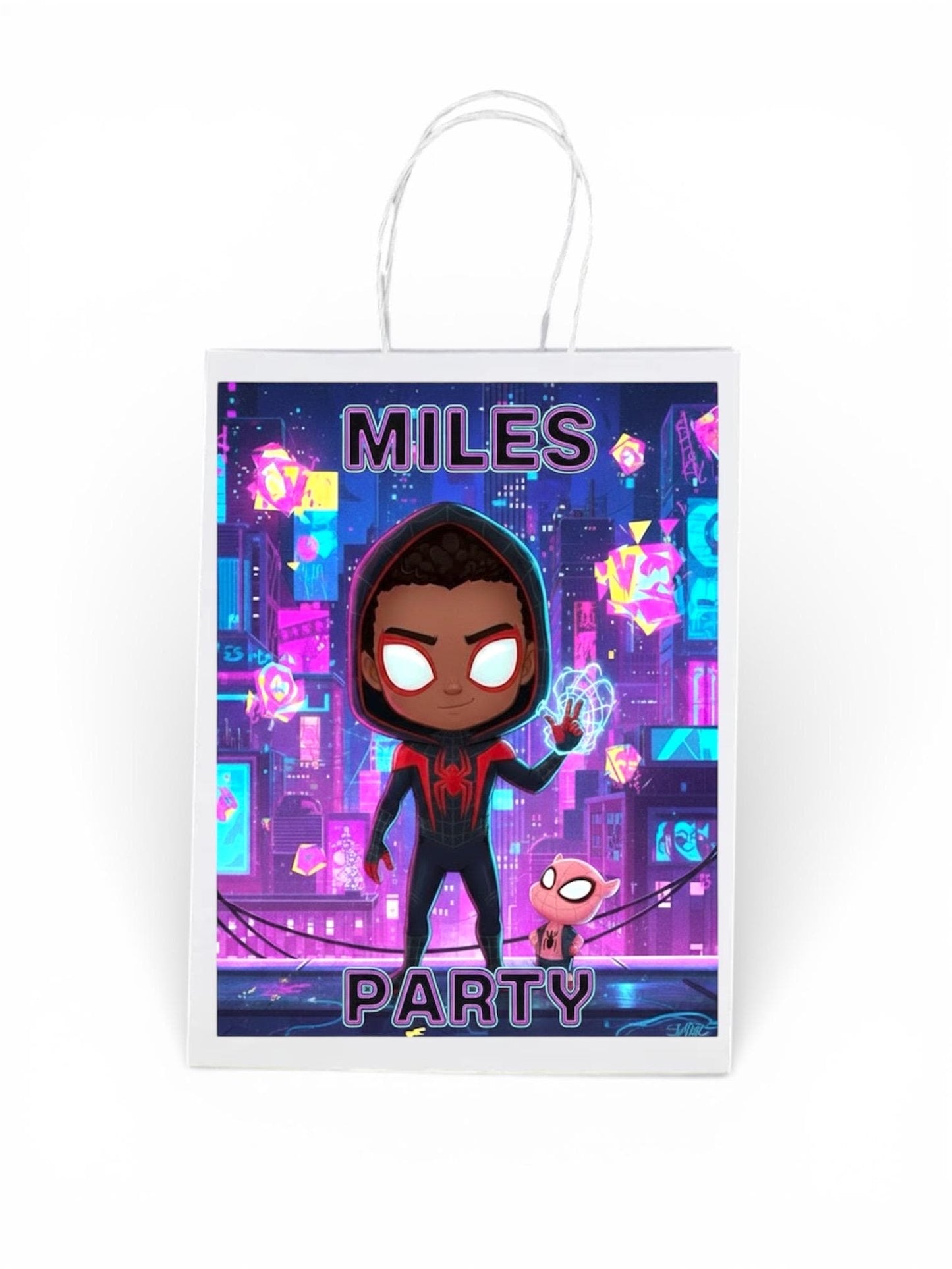 Superhero Spider Multiverse Party Bags, Neon Red Black Hero Birthday, Urban Graffiti Goodie Bags, Personalized Superhero Favor Bags