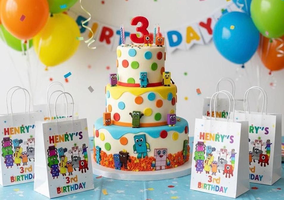 Colorful Number Blocks Party Favor Bags or Complete Kit  - Personalised Kids Birthday Goodie Bags  - Custom Celebration Favors