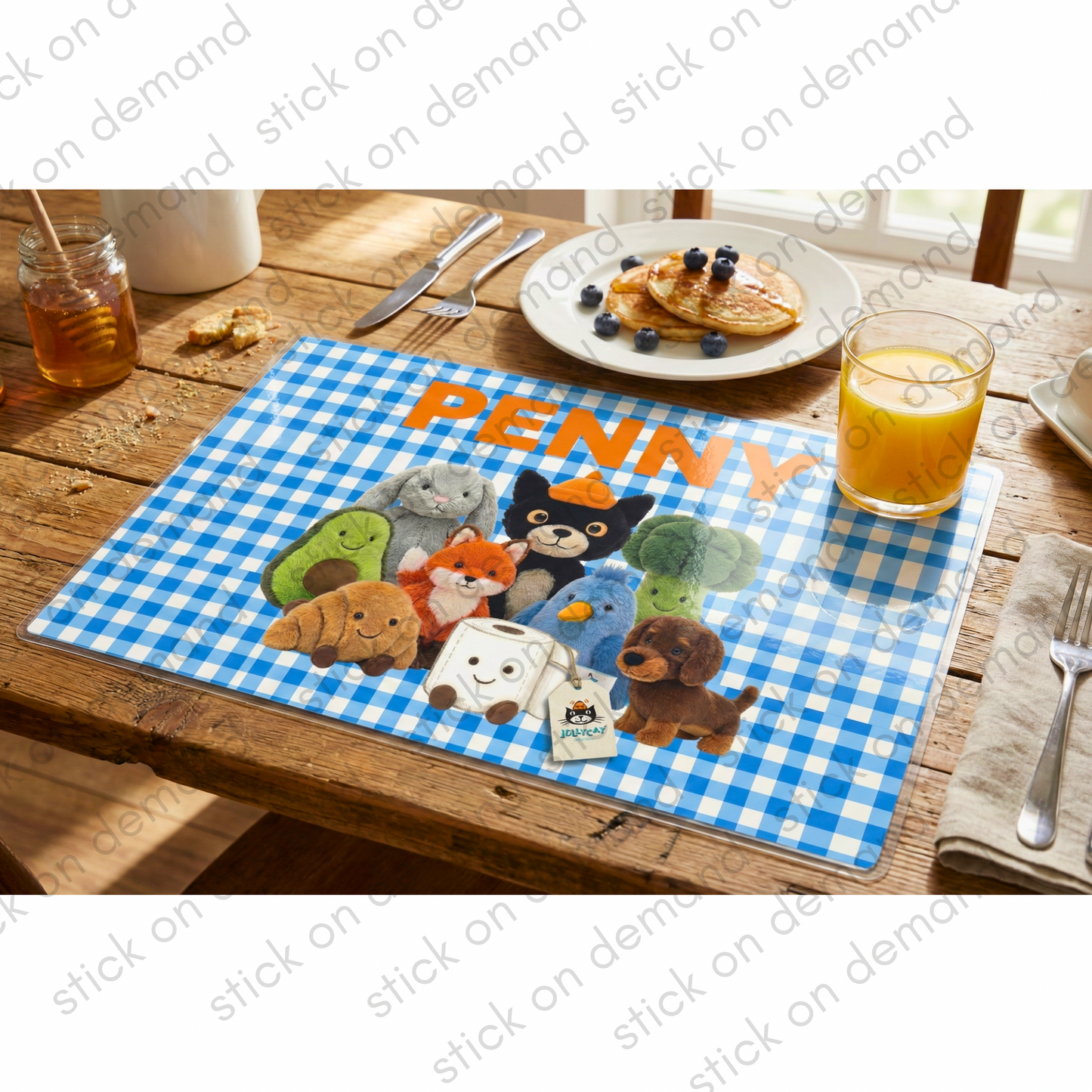 Personalised  Cute  Placemat &  Coaster –Personalised -  Jellycat  Decor   , Kids Tableware – Custom Designs Available
