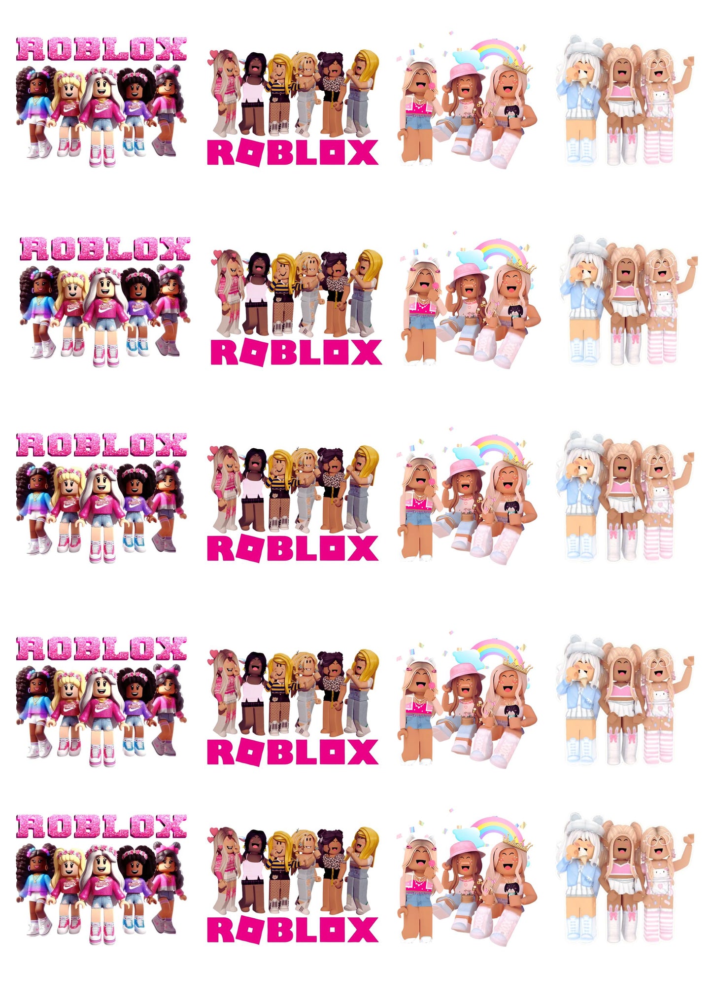 20 Cute Pink Avatar Girls Stickers - Party Favor Kit / blox Style character