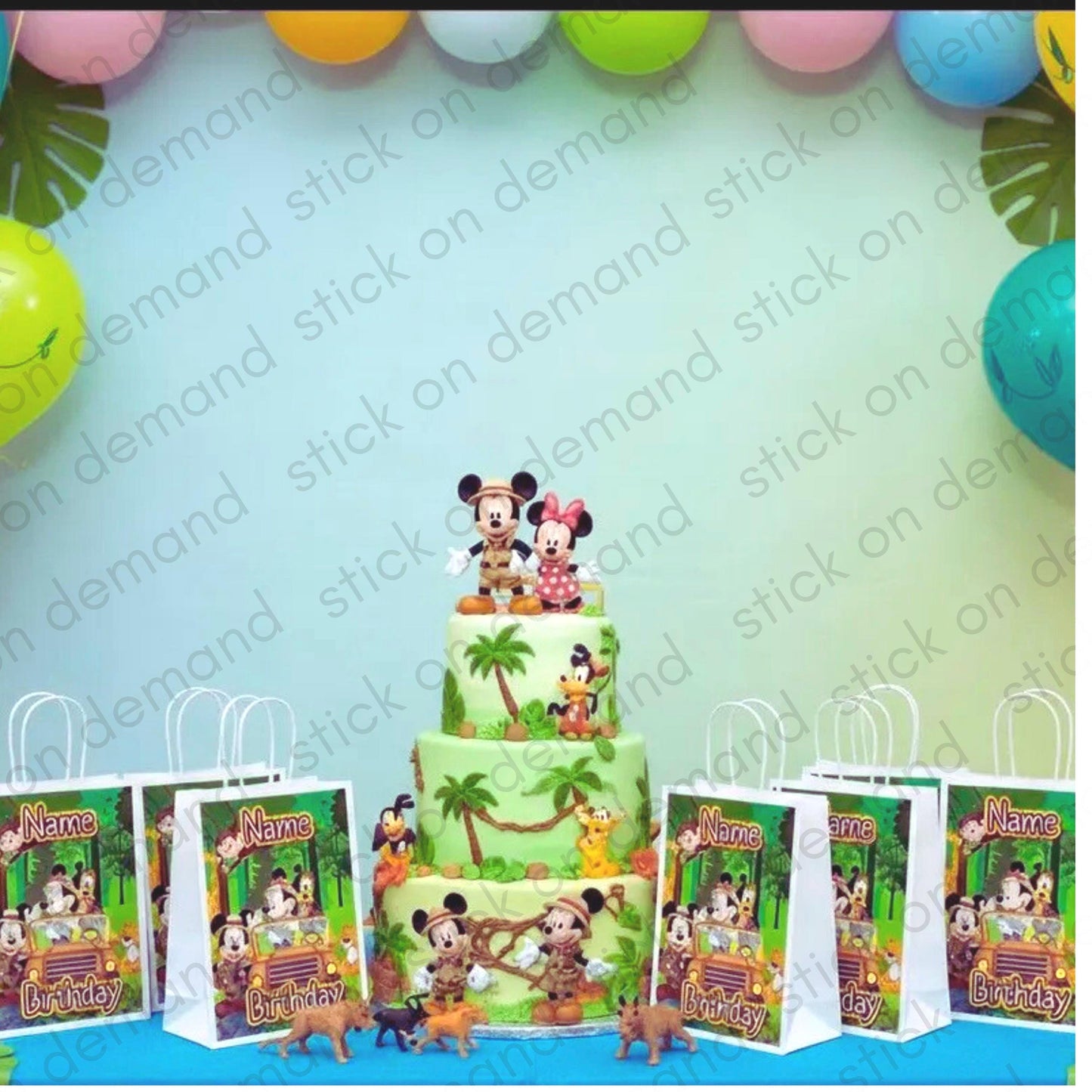 Personalised Small  Mickey Safari  Party Favor Bag – Birthday Theme - Birthday Bag / Mickey Safari  Party Favors Bag