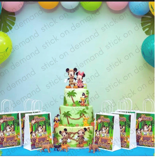 Personalised Small  Mickey Safari  Party Favor Bag – Birthday Theme - Birthday Bag / Mickey Safari  Party Favors Bag