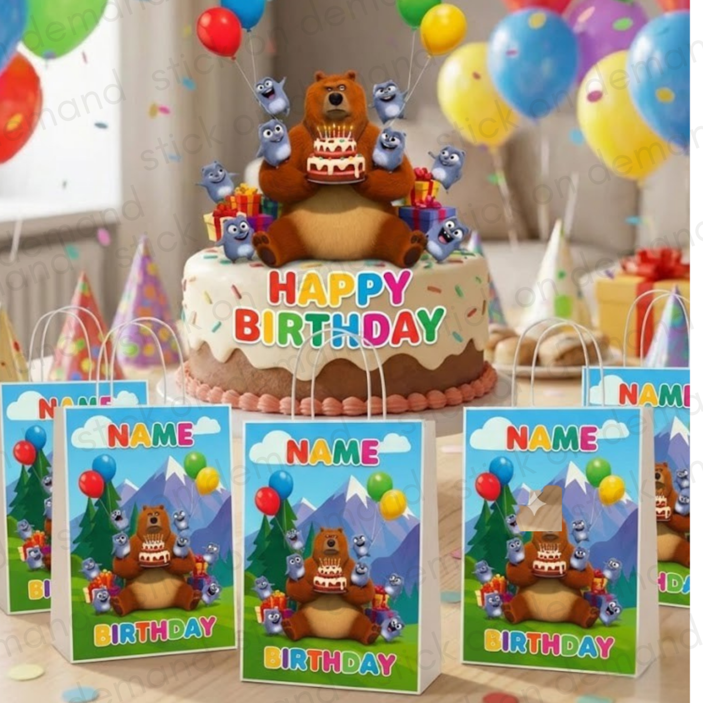 Personalised Small grizzly  Party Favor Bag – Birthday Theme - Birthday Bag / Grizzly Party Favors Bag